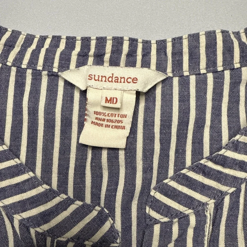 Sundance Dylan Striped‎ Split Back Button Down Top M Blue Cotton Nautical